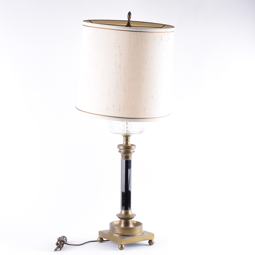 Mid-Century Cut Glass and Brass Table Lamp
