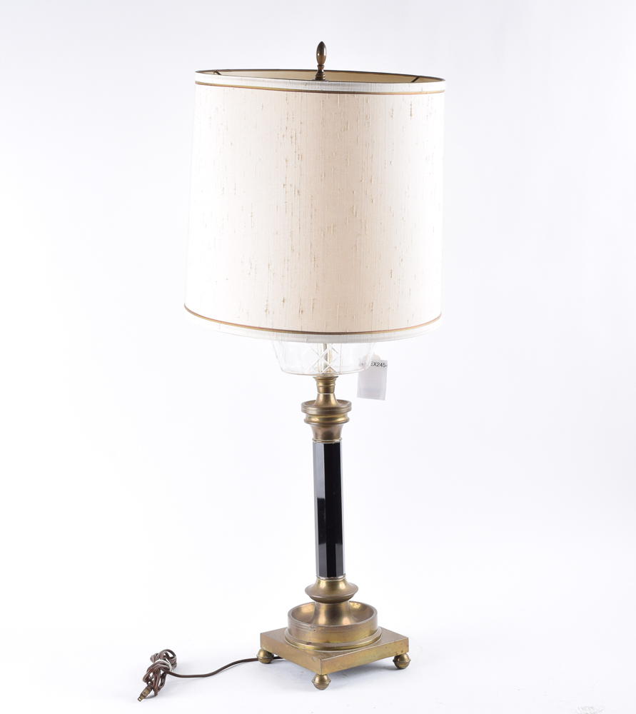 Mid-Century Cut Glass and Brass Table Lamp