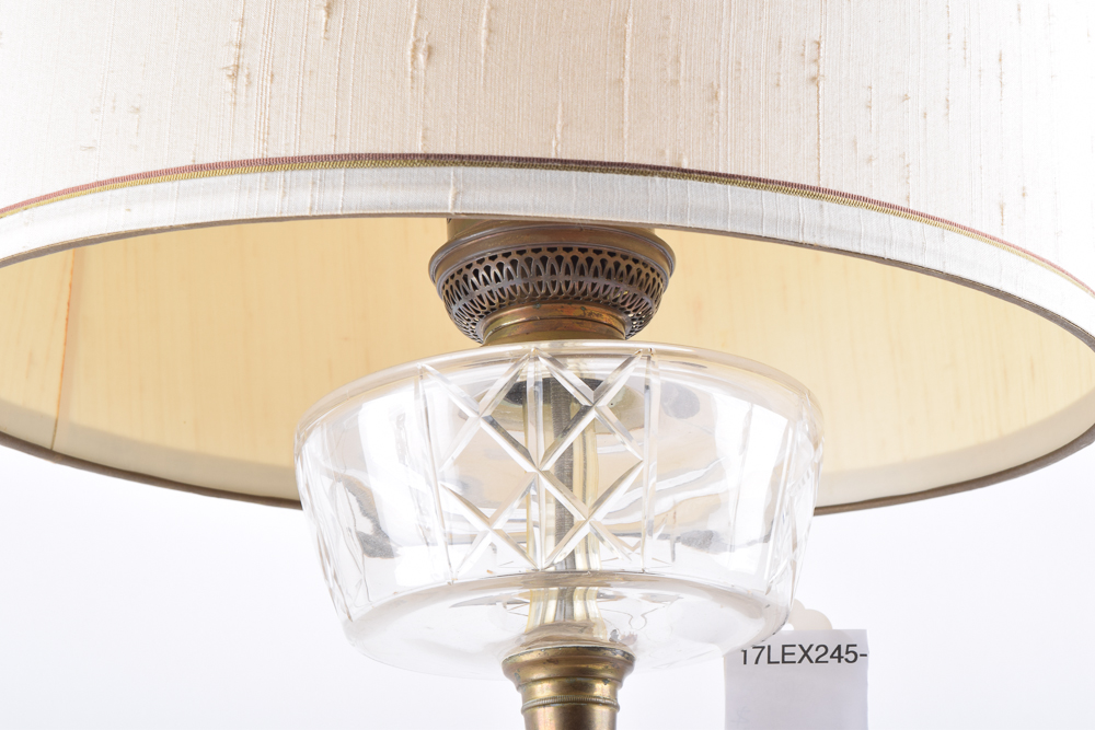 Mid-Century Cut Glass and Brass Table Lamp