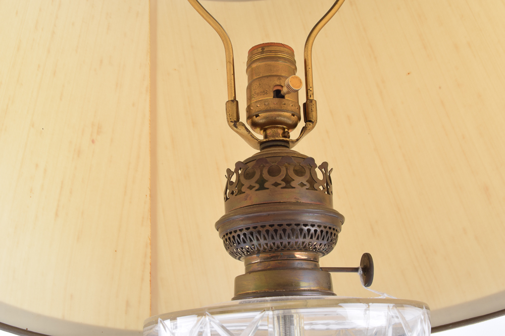Mid-Century Cut Glass and Brass Table Lamp