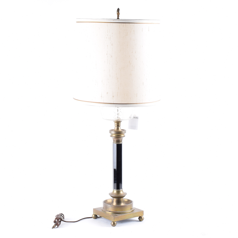 Mid-Century Cut Glass and Brass Table Lamp