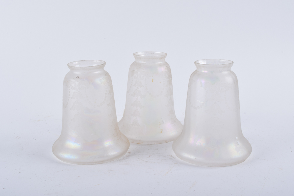 Vintage Etched Iridescent Glass Shades