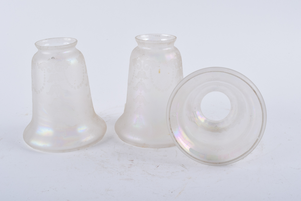 Vintage Etched Iridescent Glass Shades