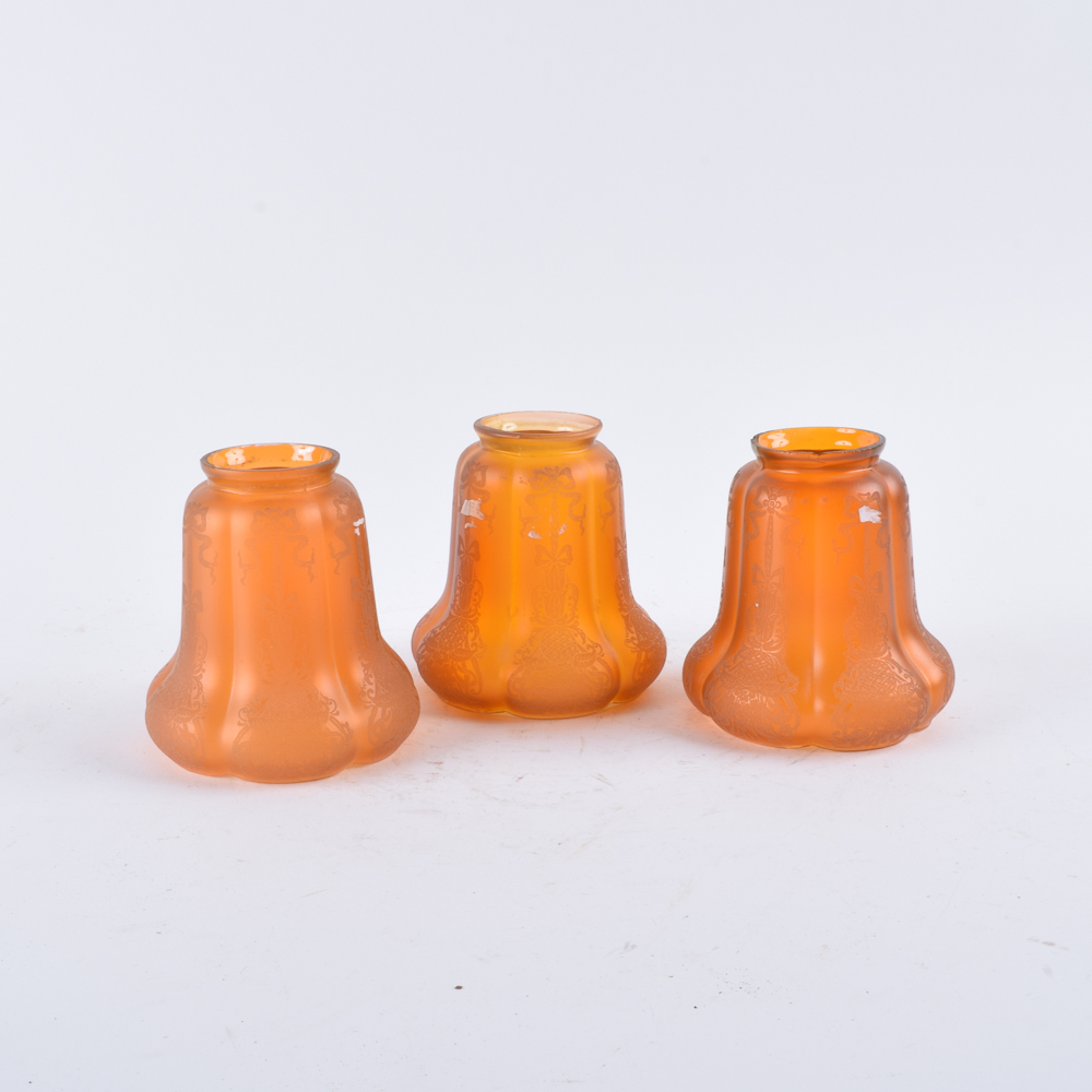 Vintage Etched Amber Glass Shades
