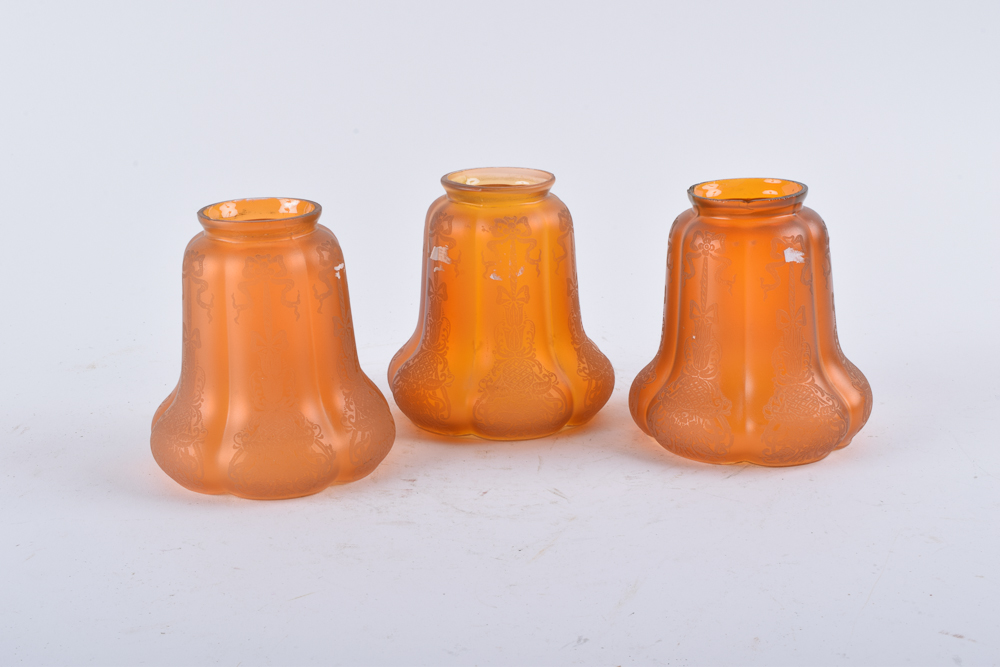 Vintage Etched Amber Glass Shades
