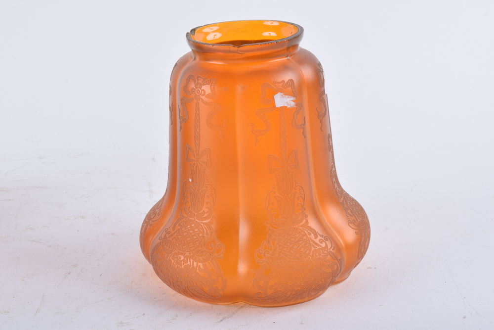 Vintage Etched Amber Glass Shades