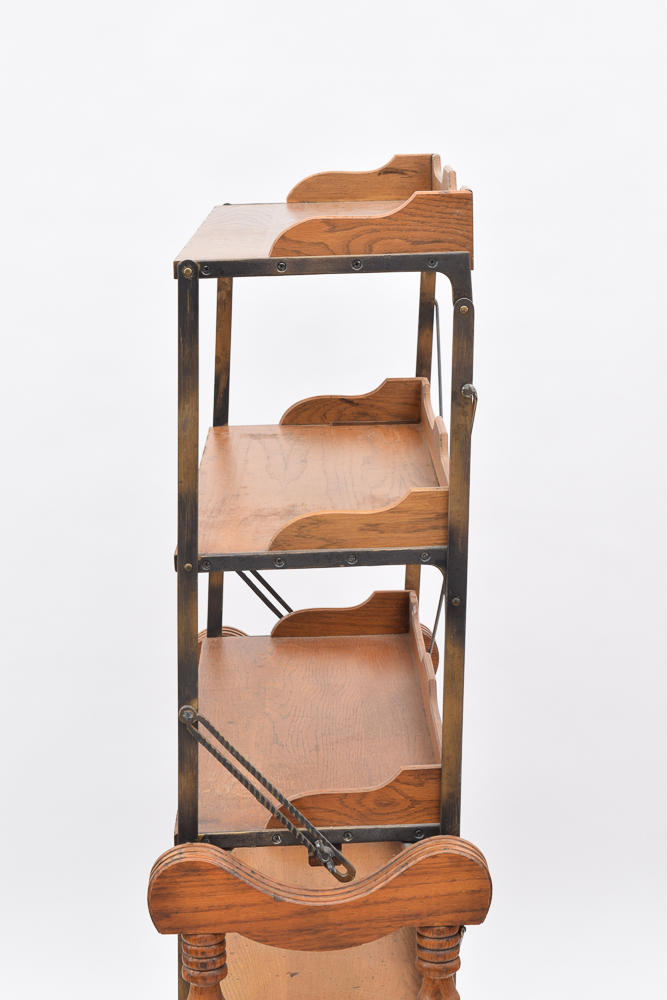 Victorian Oak and Metal Mechanical Shelf