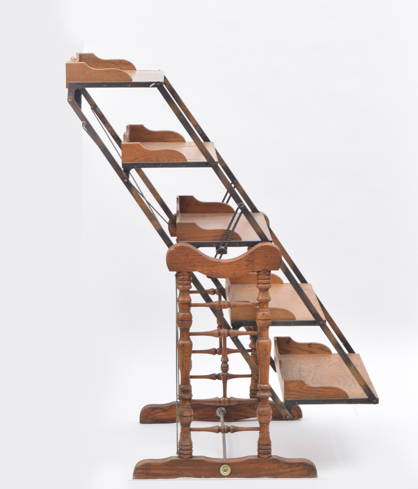 Victorian Oak and Metal Mechanical Shelf