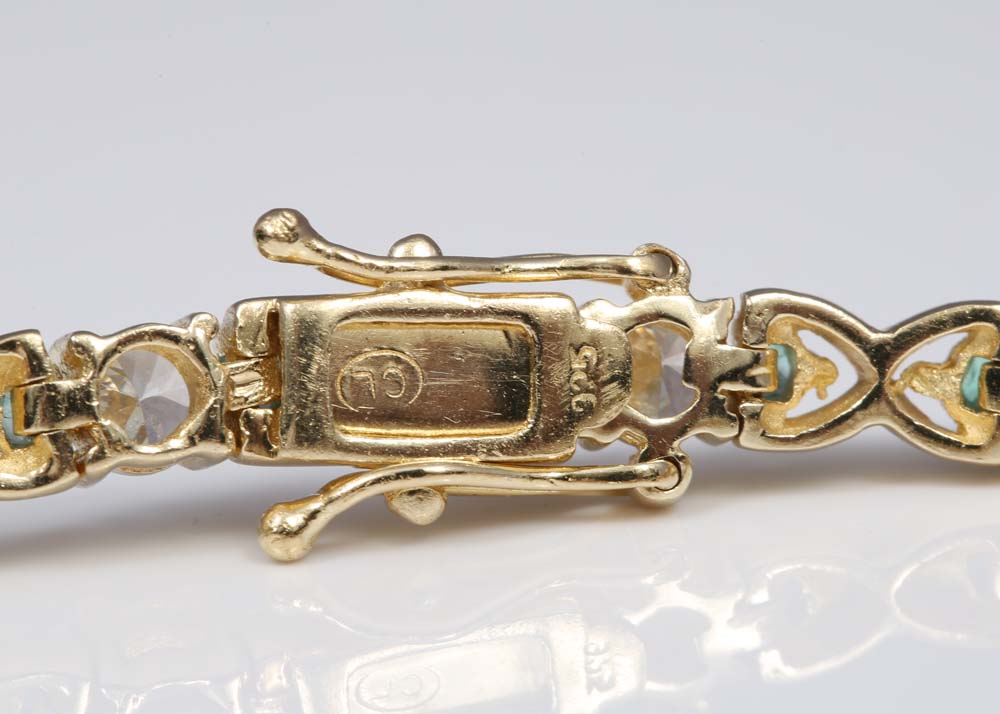 Sterling Silver, Emerald and Cubic Zirconia Tennis Bracelet