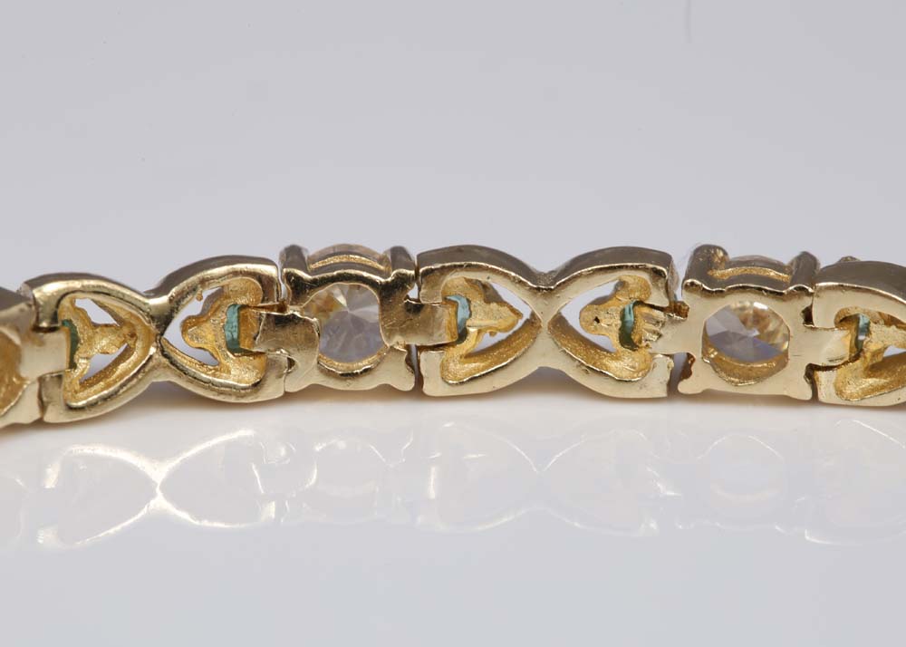 Sterling Silver, Emerald and Cubic Zirconia Tennis Bracelet