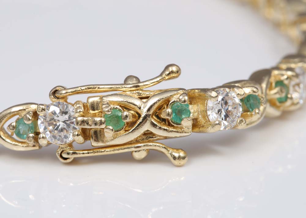 Sterling Silver, Emerald and Cubic Zirconia Tennis Bracelet