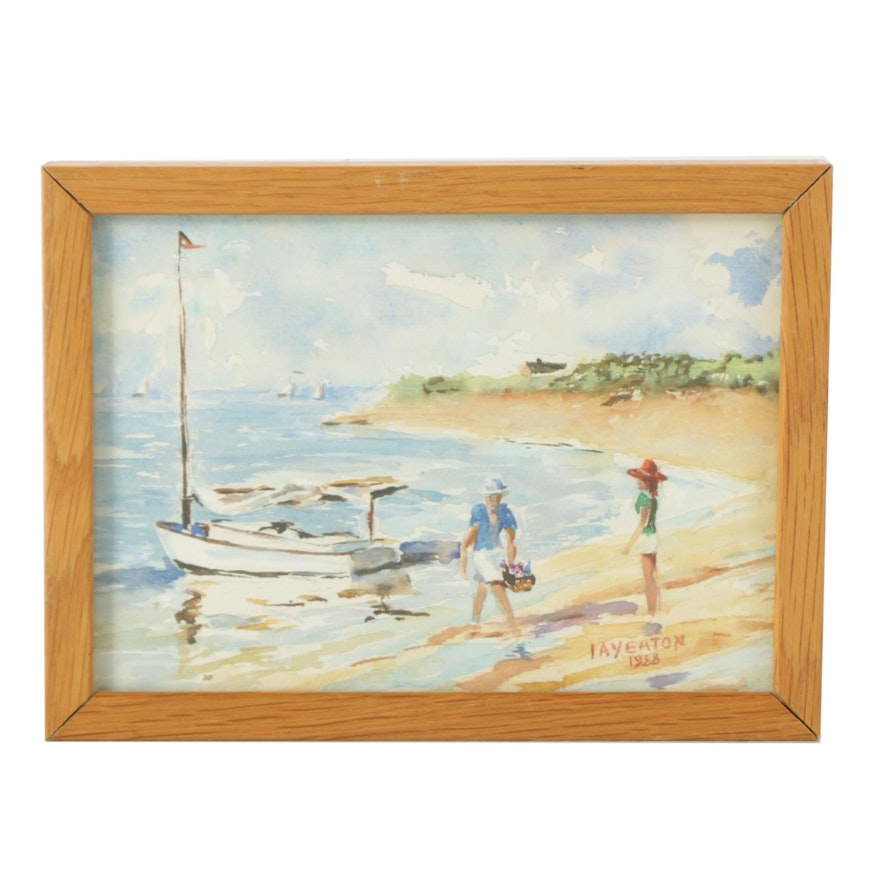 Jay Eaton 1988 Watercolor of a Beach Scene