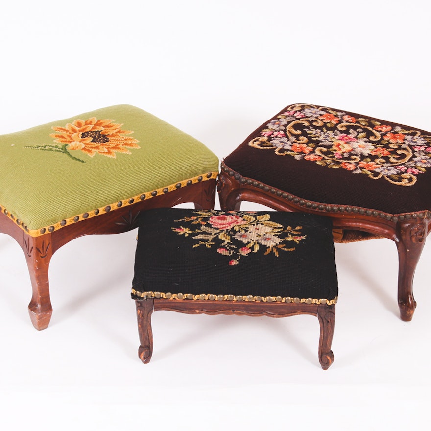 Grouping of Vintage Needlepoint Upholstered Footstools