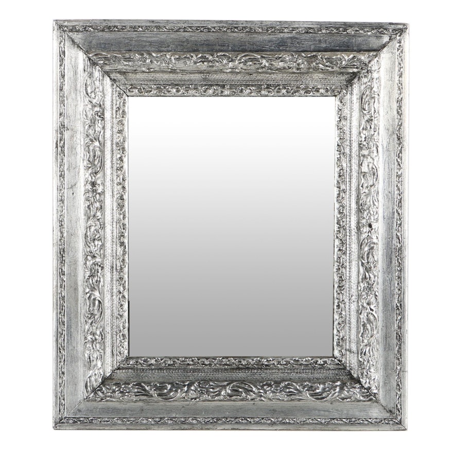 Silver Tone Painted Wood Framed Wall Mirror