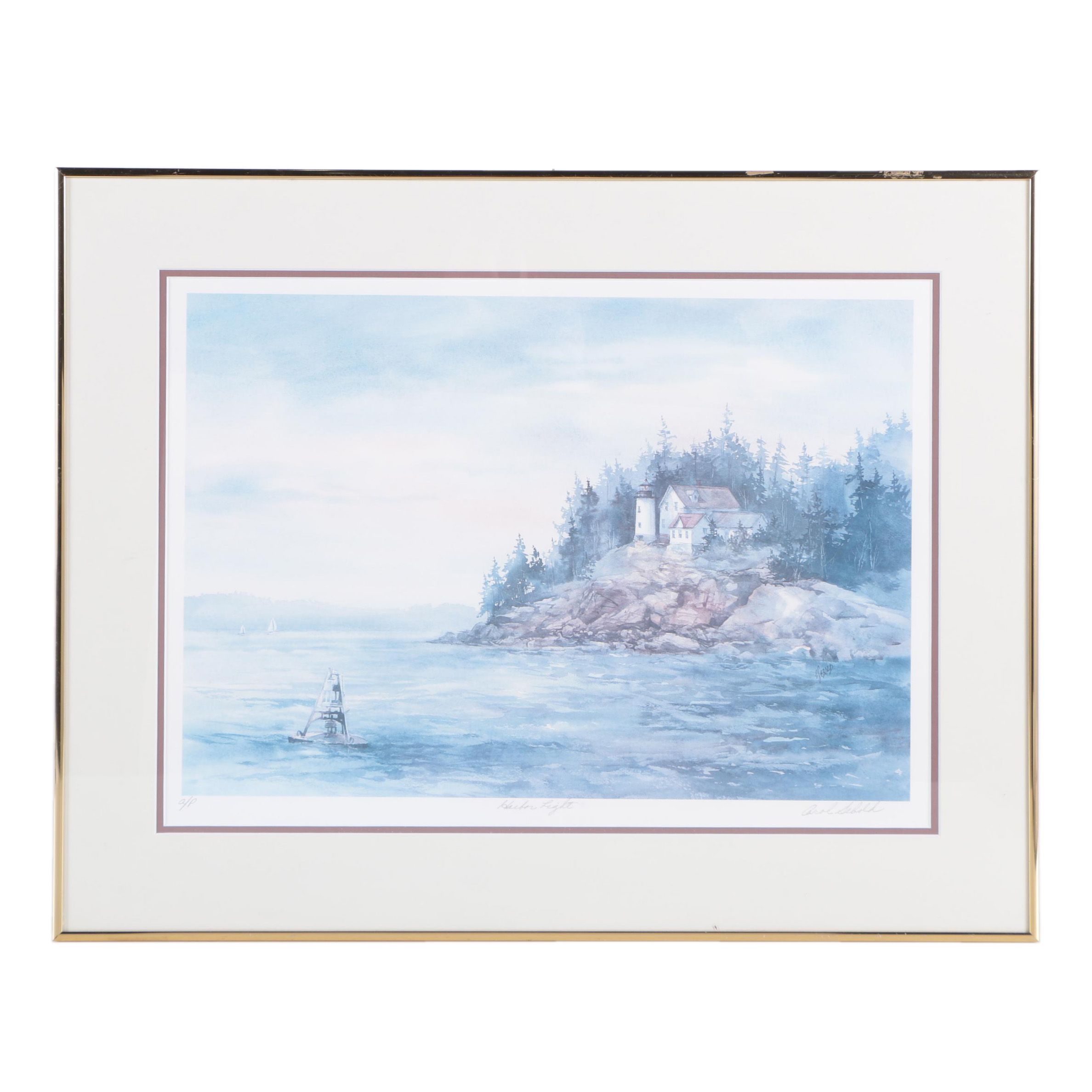 Carol Sebold Artist Proof Offset Lithograph "Harbor Light"