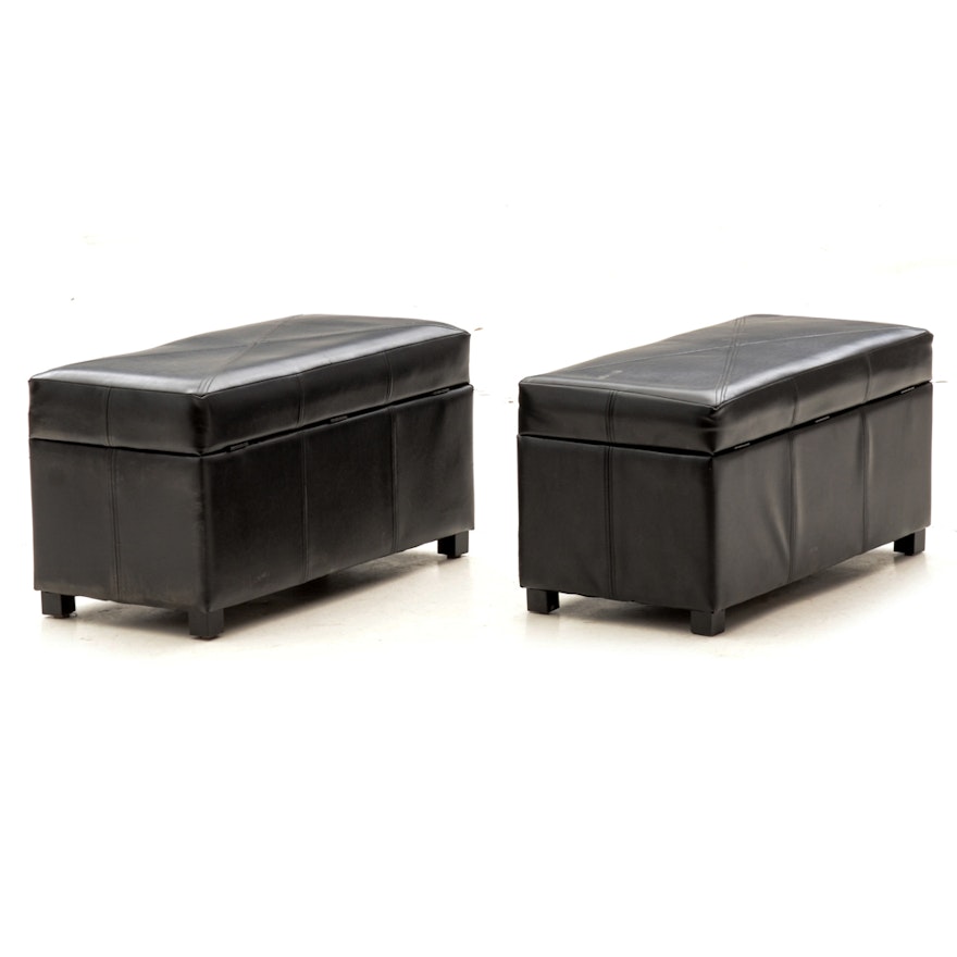 Two Black Contemporary Storage Benches