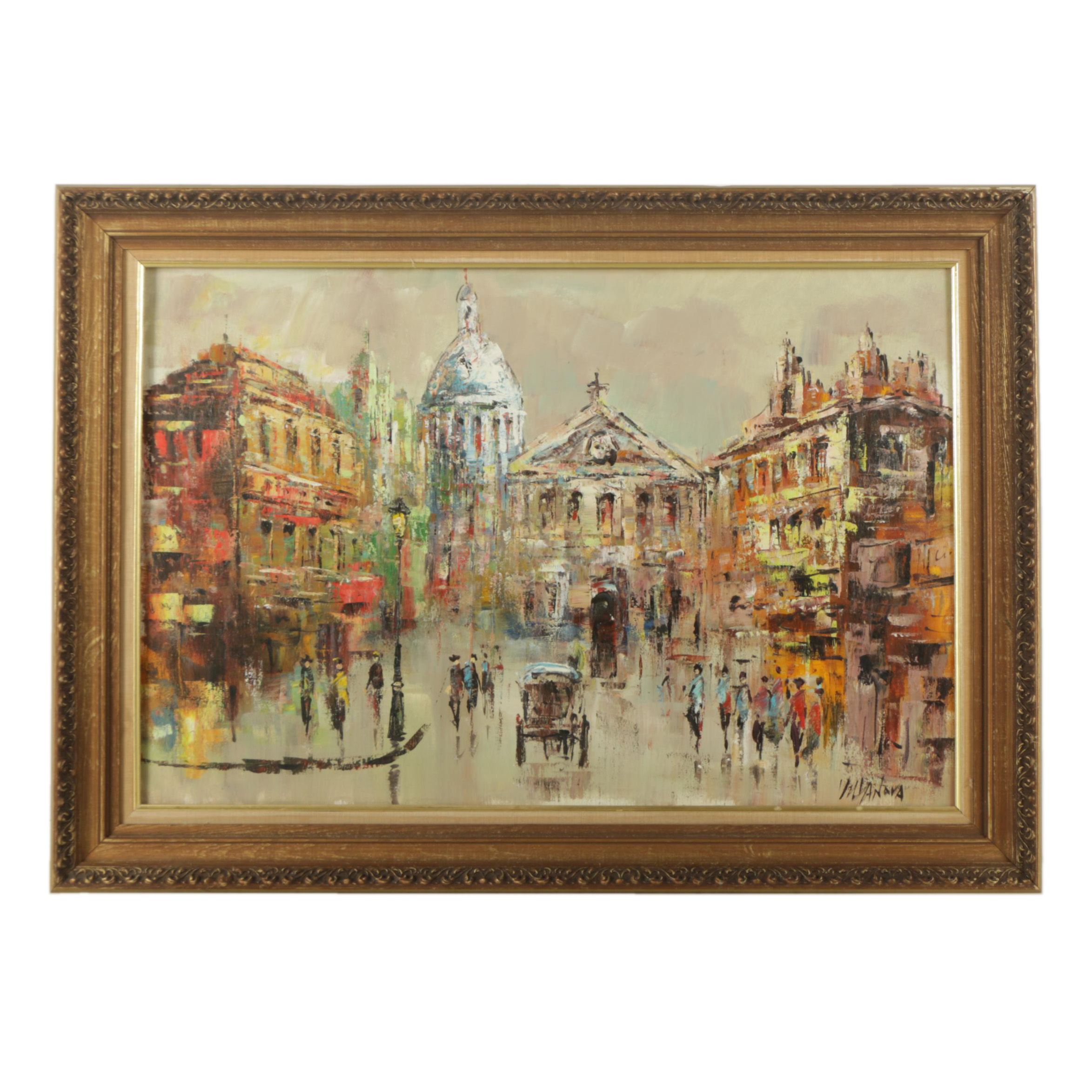 Villanova Circa 1960s Oil Painting on Canvas of London Cityscape