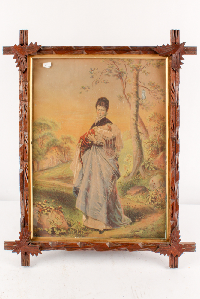 Vintage Prints and Cross-Stitch in Hand-Carved Frames