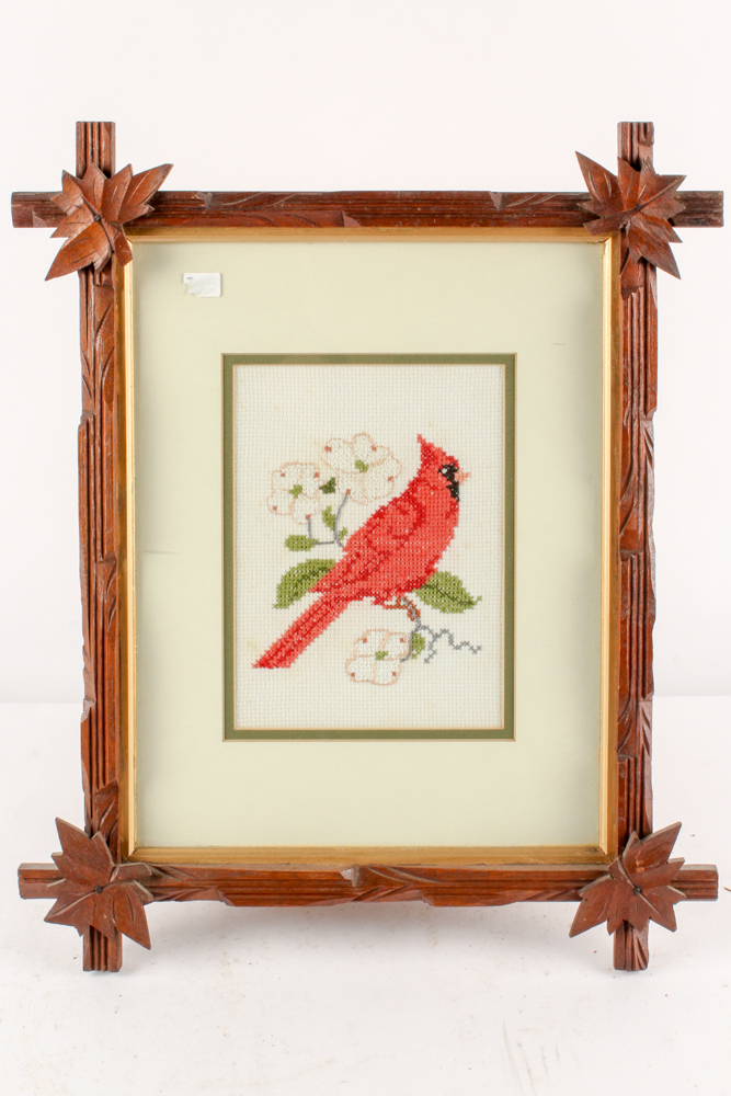 Vintage Prints and Cross-Stitch in Hand-Carved Frames
