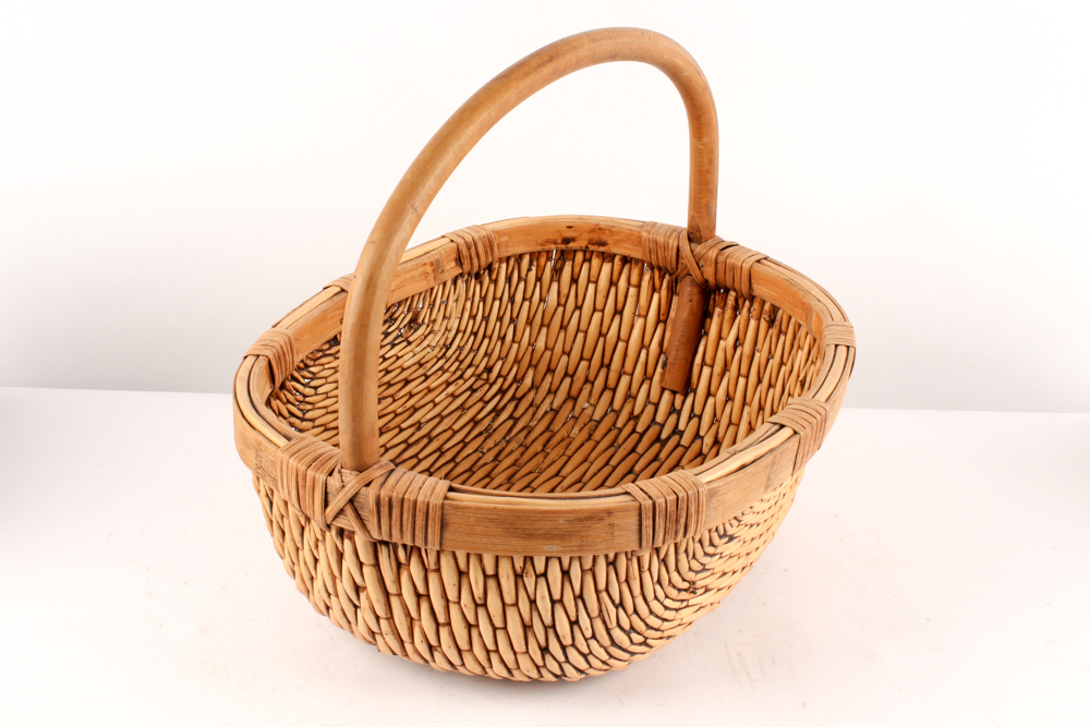 Antique Handwoven Basket and Other Woven Decor