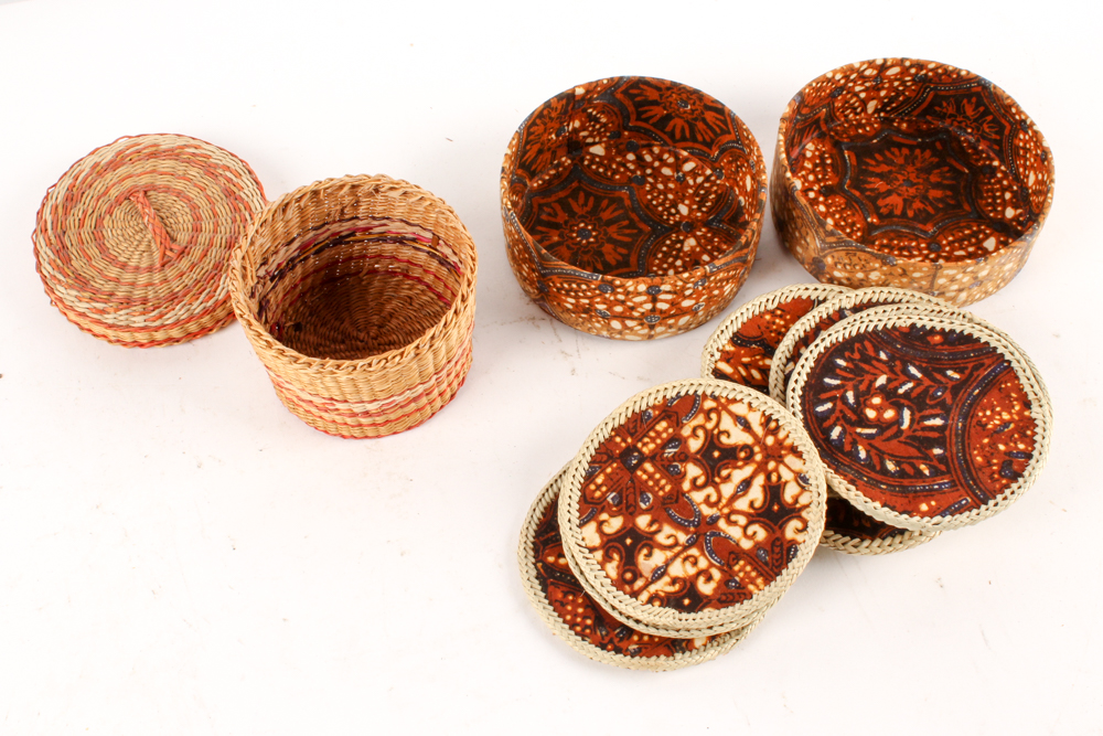 Antique Handwoven Basket and Other Woven Decor