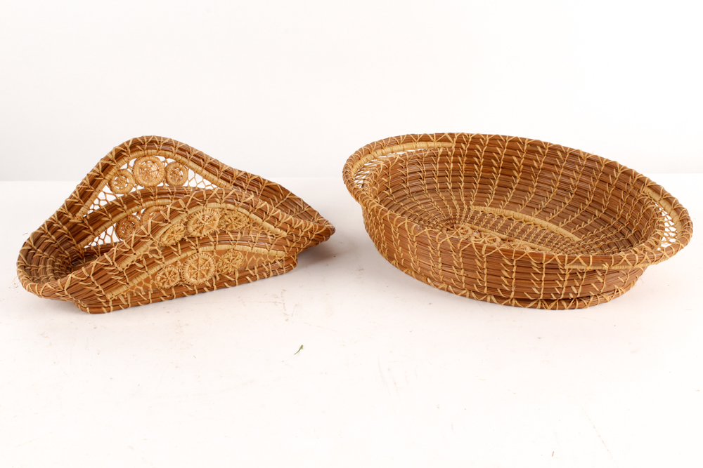 Antique Handwoven Basket and Other Woven Decor