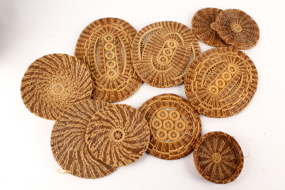 Antique Handwoven Basket and Other Woven Decor