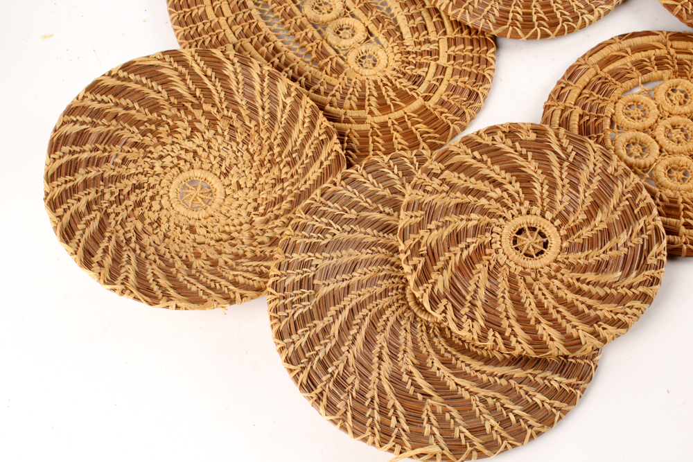 Antique Handwoven Basket and Other Woven Decor