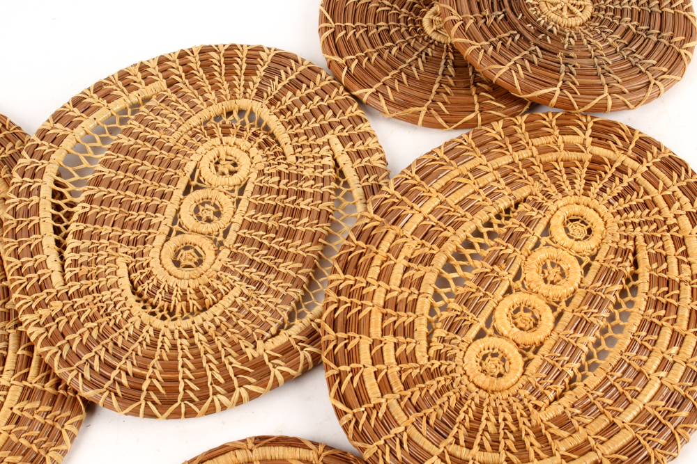 Antique Handwoven Basket and Other Woven Decor