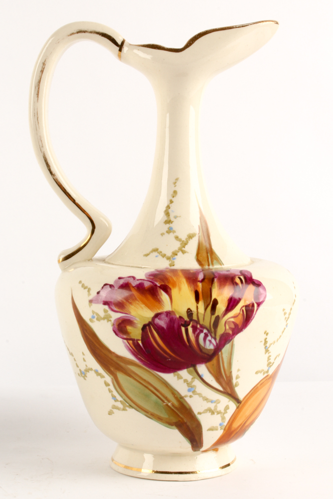 Vintage Porcelain Dresser Decor with Ostrich Feather Fan and Framed Photograph