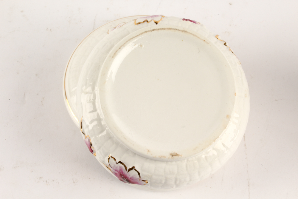 Vintage Porcelain Dresser Decor with Ostrich Feather Fan and Framed Photograph