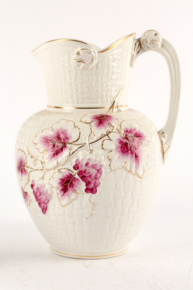 Vintage Porcelain Dresser Decor with Ostrich Feather Fan and Framed Photograph