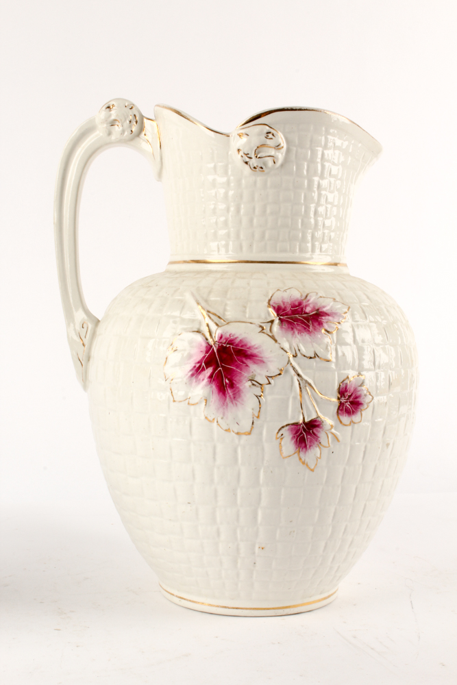 Vintage Porcelain Dresser Decor with Ostrich Feather Fan and Framed Photograph