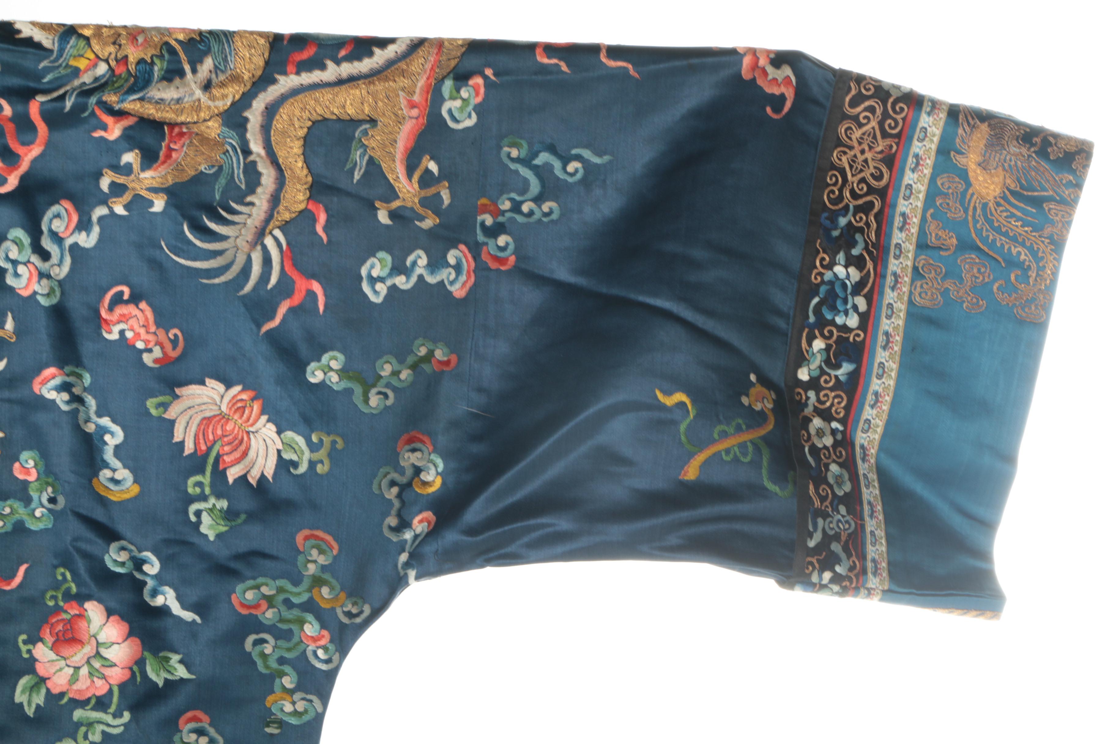 Women's Late Qing Dynasty Chinese Hand-Embroidered Silk Dragon Robe