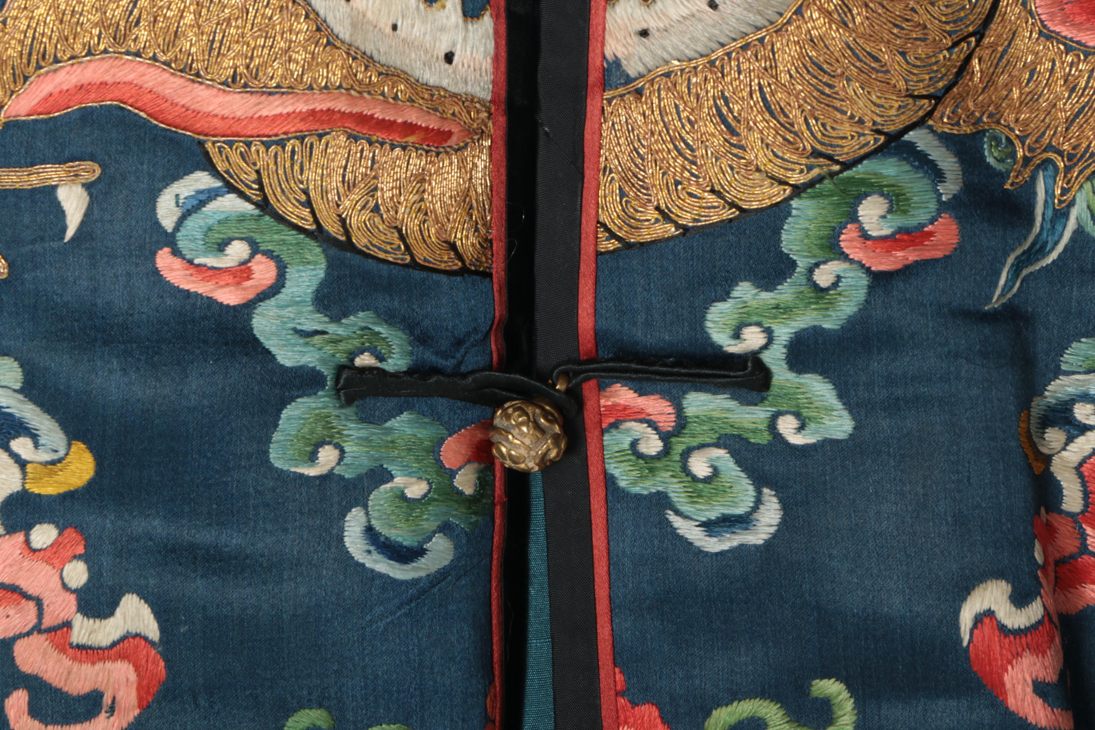 Women's Late Qing Dynasty Chinese Hand-Embroidered Silk Dragon Robe