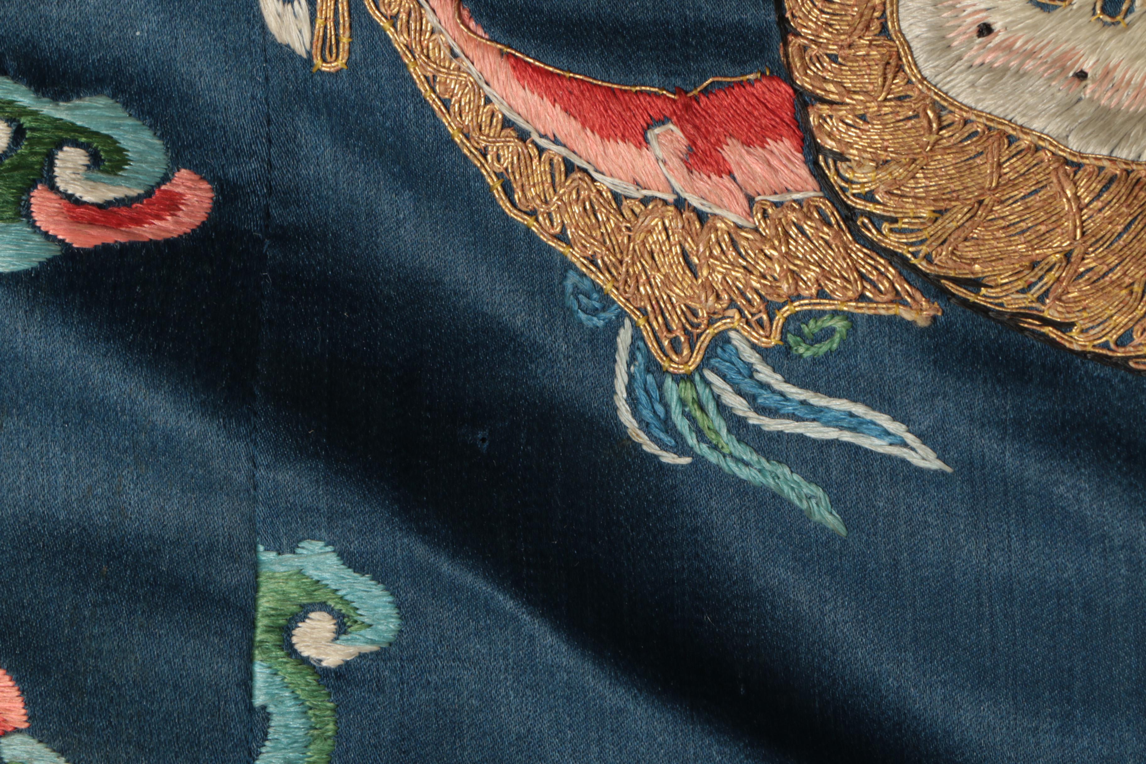 Women's Late Qing Dynasty Chinese Hand-Embroidered Silk Dragon Robe