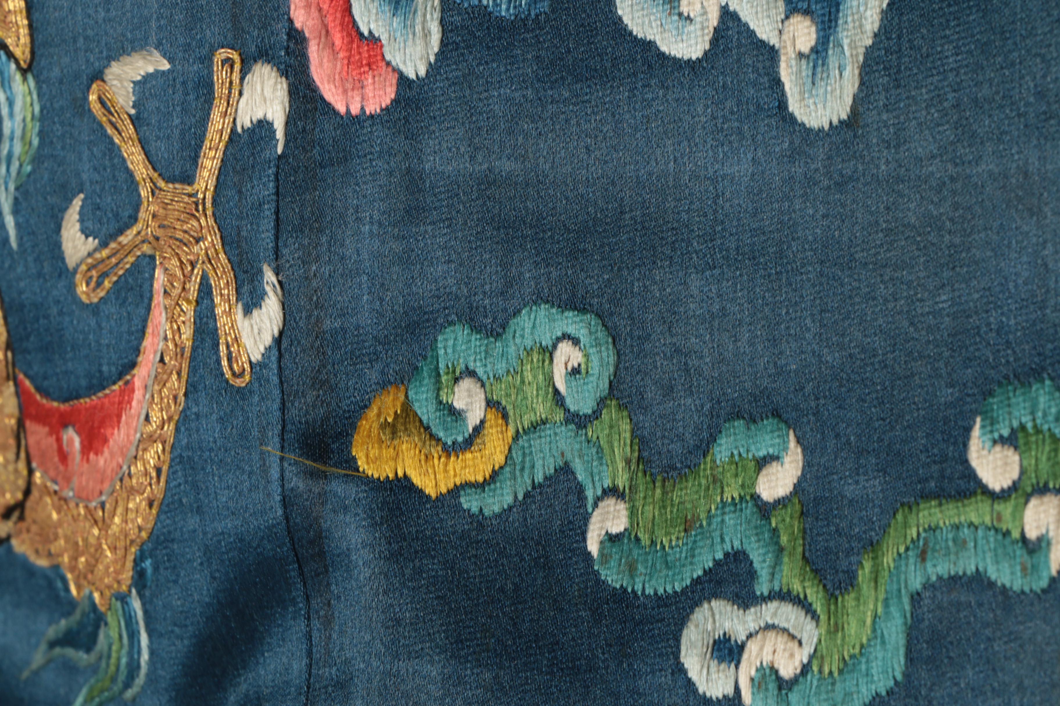 Women's Late Qing Dynasty Chinese Hand-Embroidered Silk Dragon Robe
