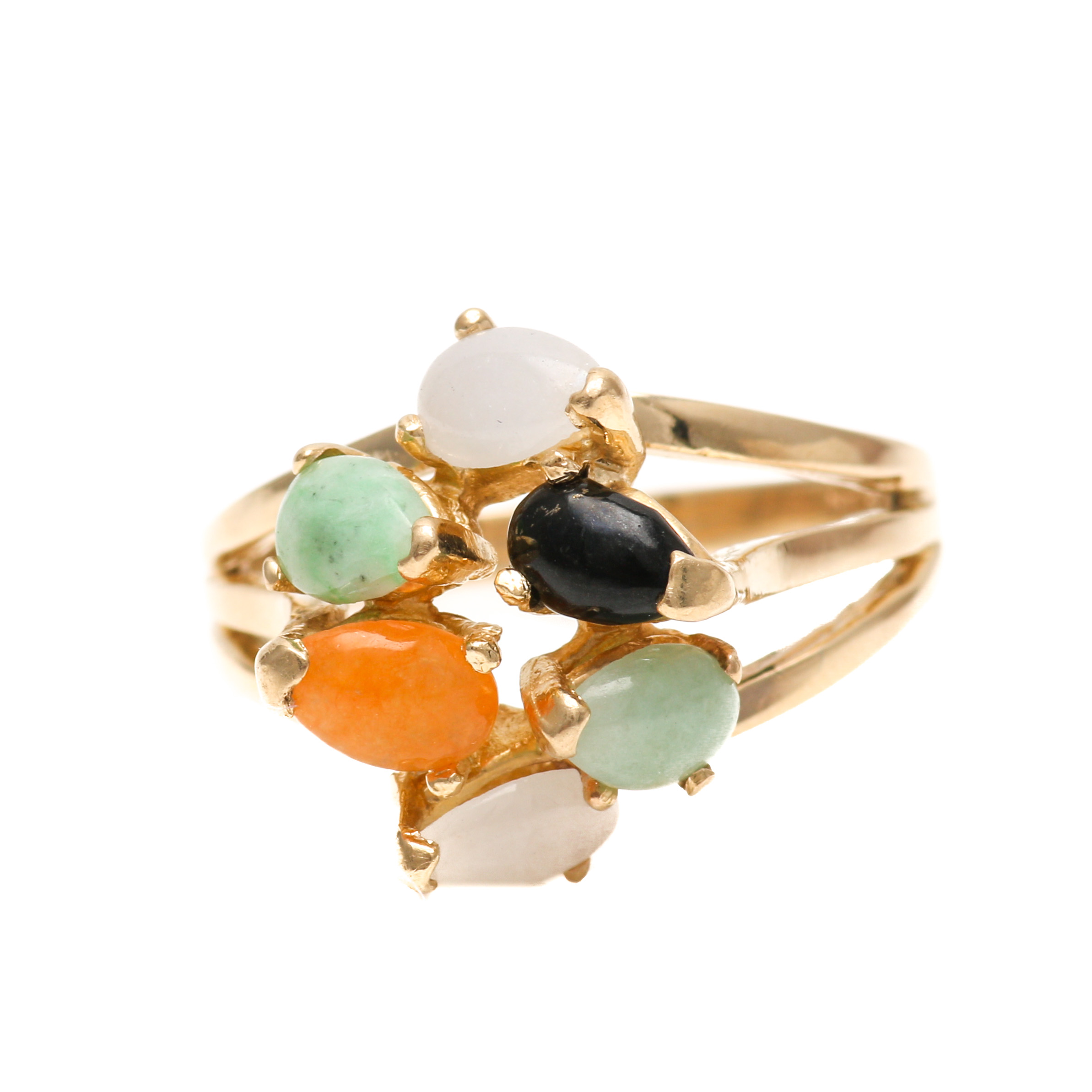 14K Yellow Gold Jadeite and Nephrite Cluster Ring