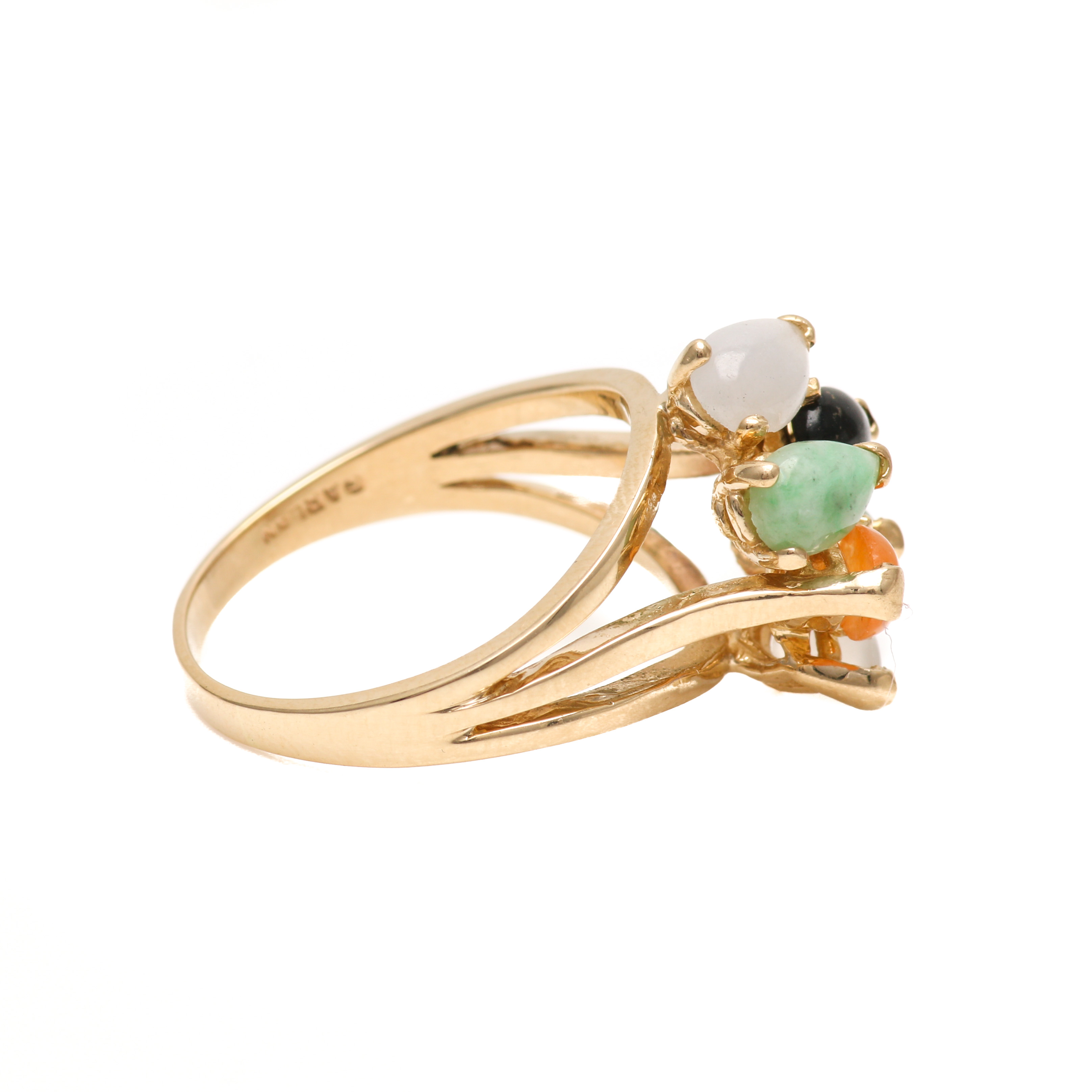 14K Yellow Gold Jadeite and Nephrite Cluster Ring
