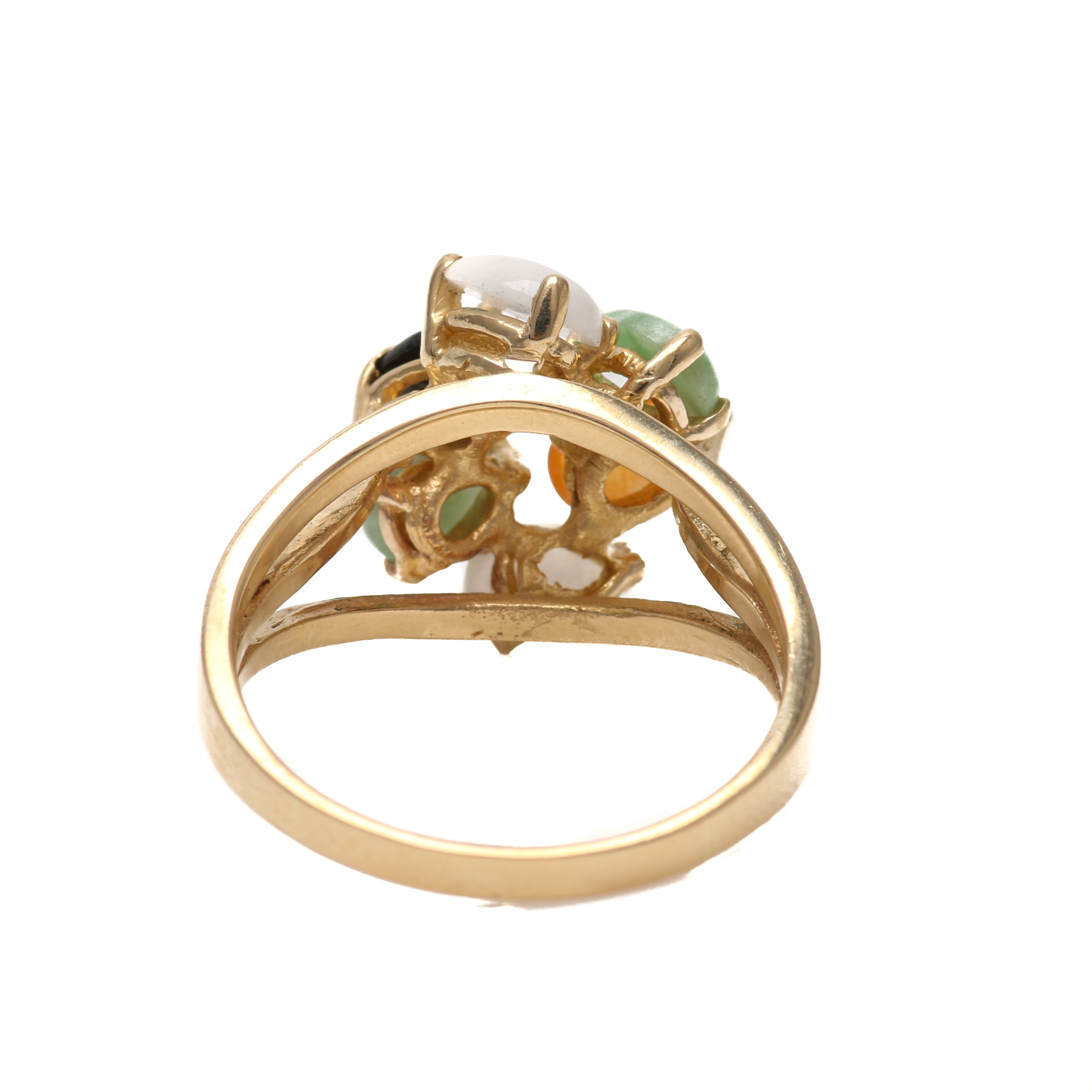 14K Yellow Gold Jadeite and Nephrite Cluster Ring