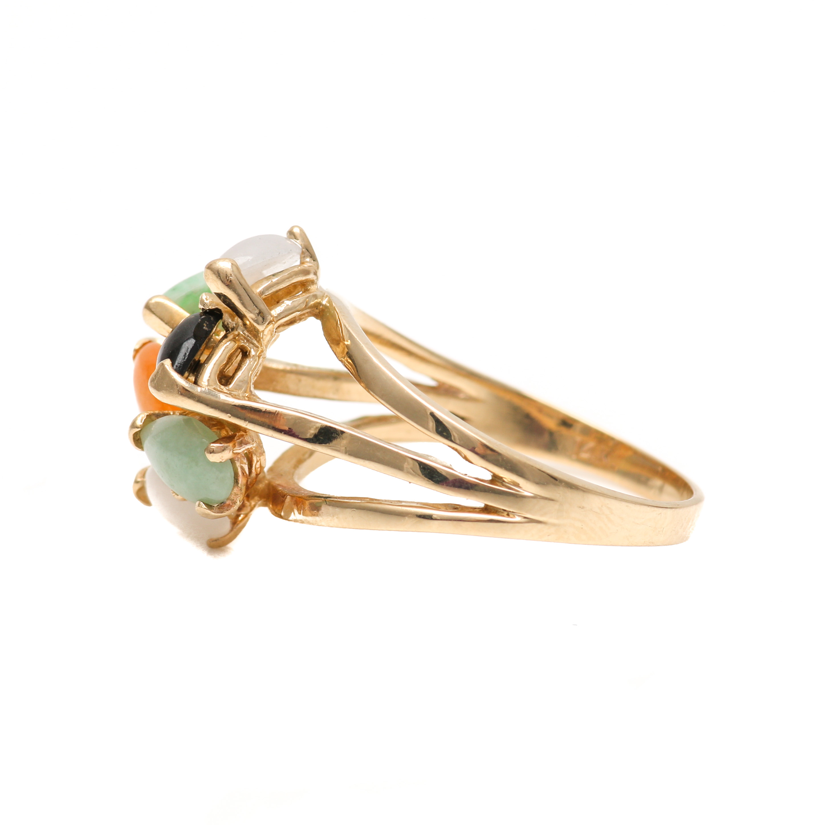14K Yellow Gold Jadeite and Nephrite Cluster Ring