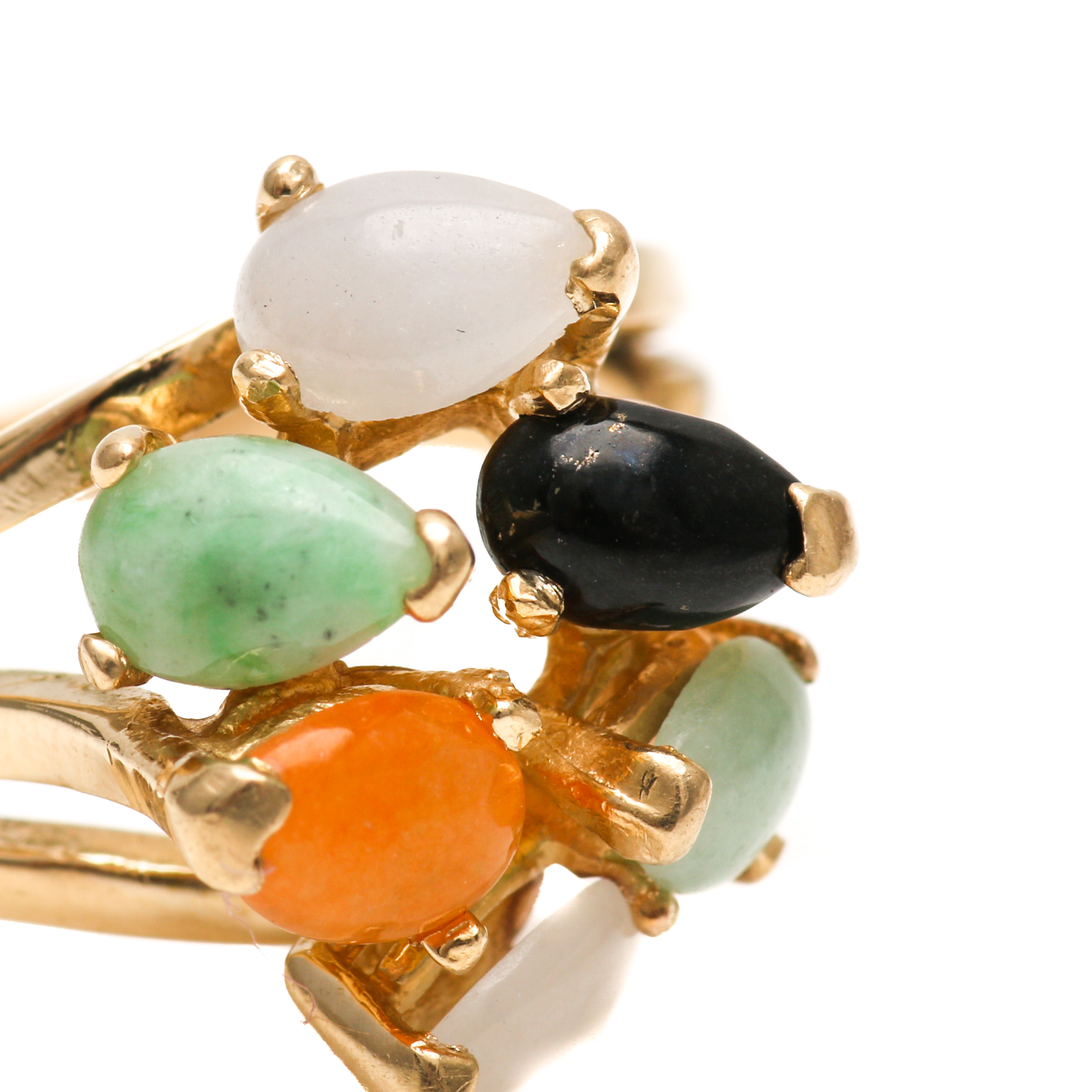 14K Yellow Gold Jadeite and Nephrite Cluster Ring