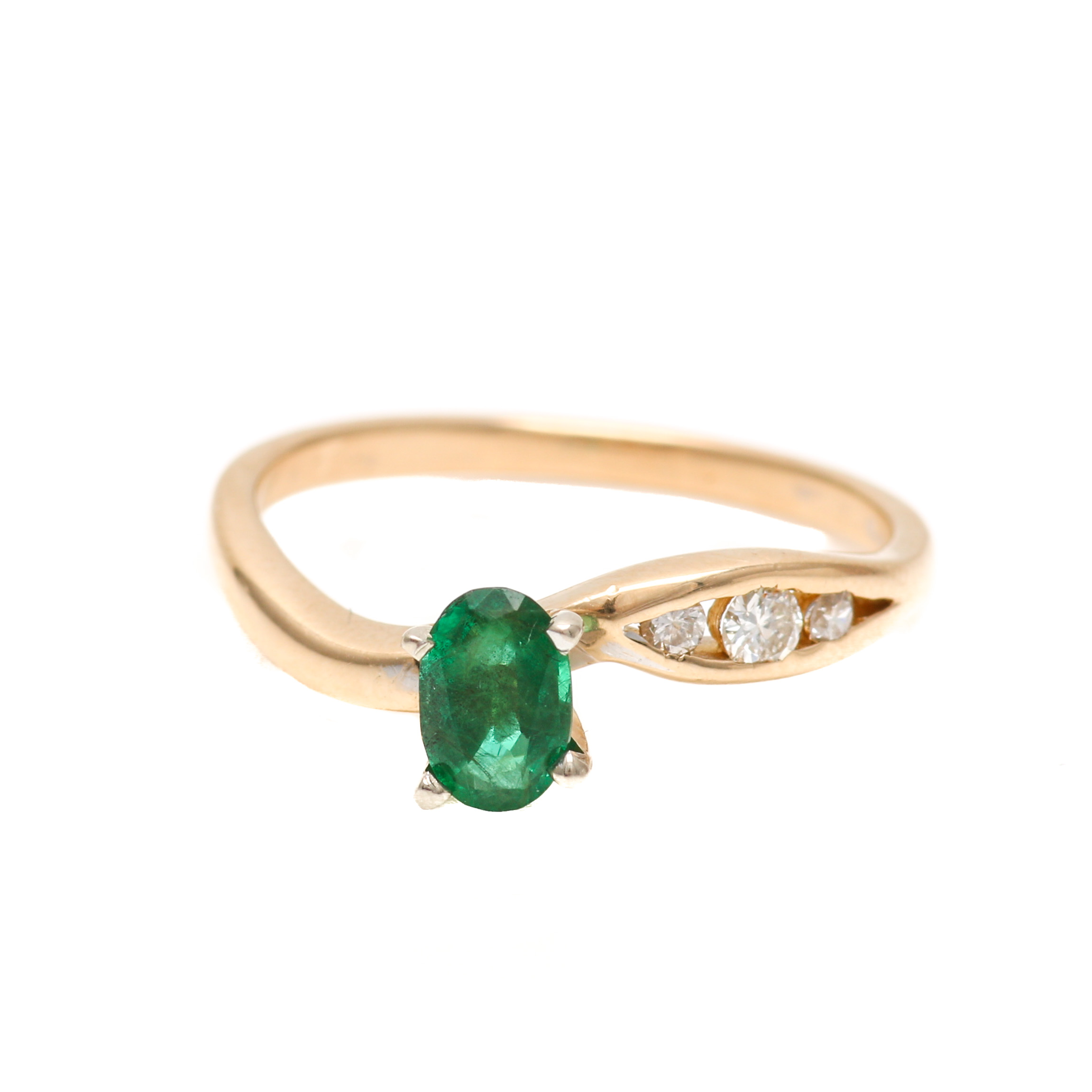14K Two Tone Gold Emerald and Diamond Ring