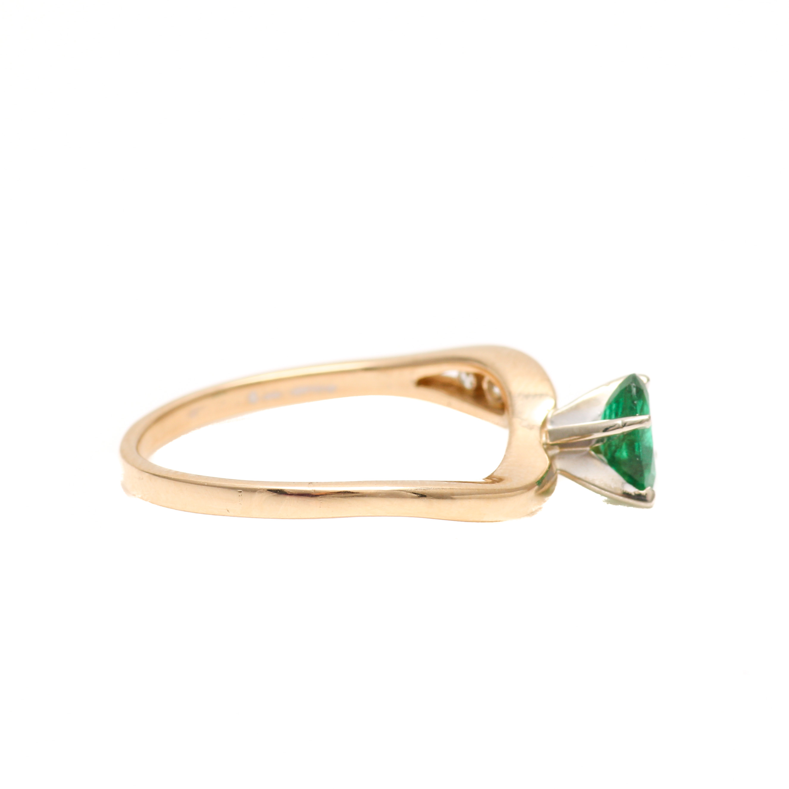 14K Two Tone Gold Emerald and Diamond Ring