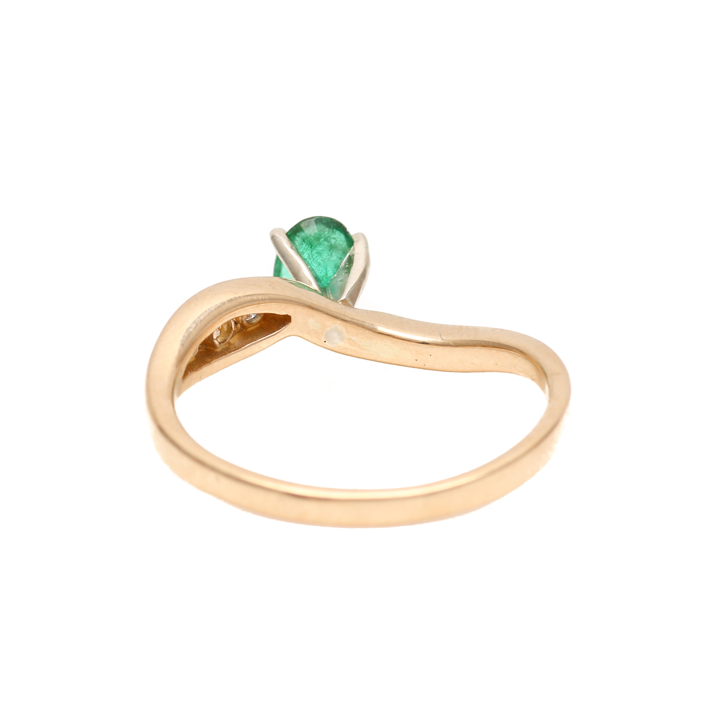 14K Two Tone Gold Emerald and Diamond Ring