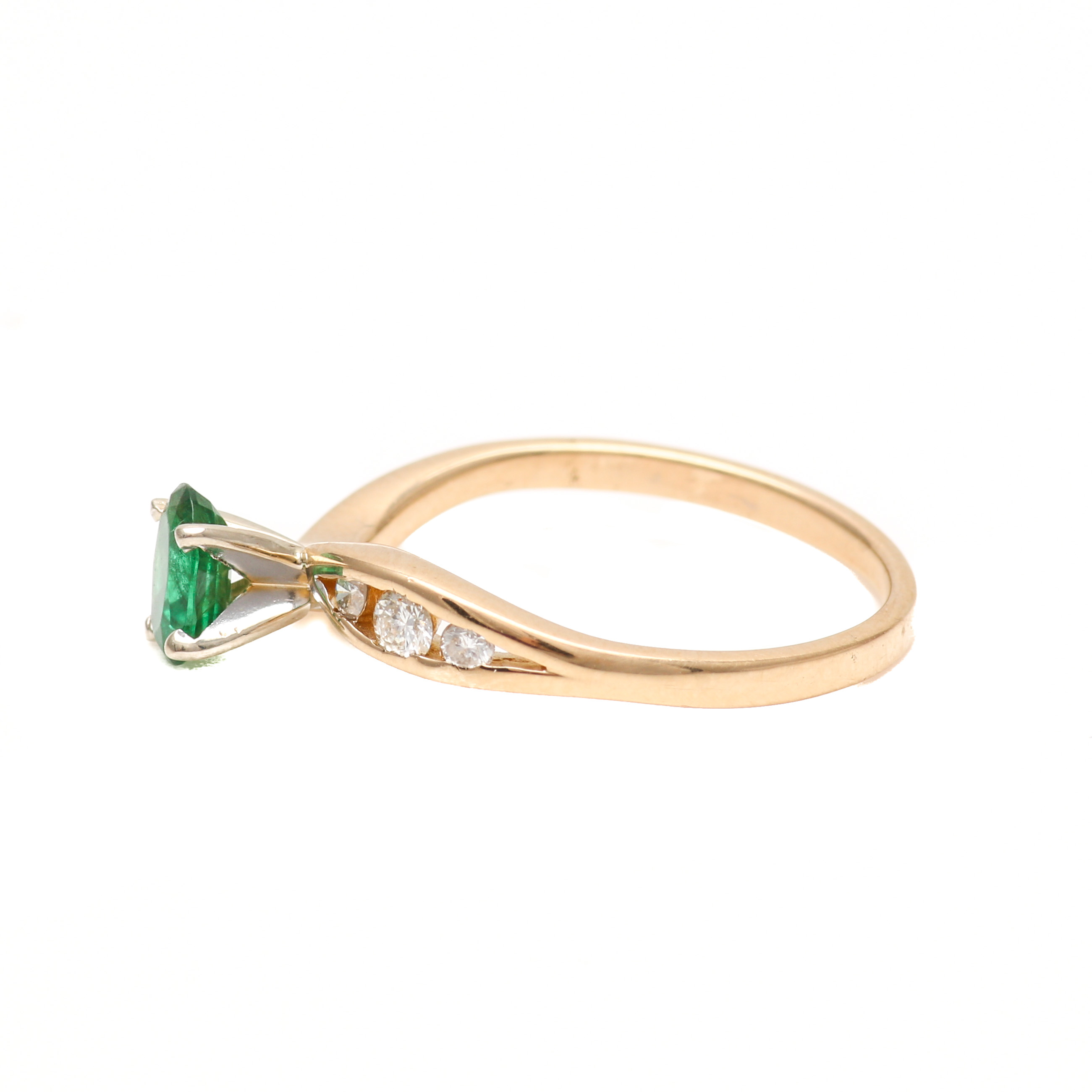 14K Two Tone Gold Emerald and Diamond Ring
