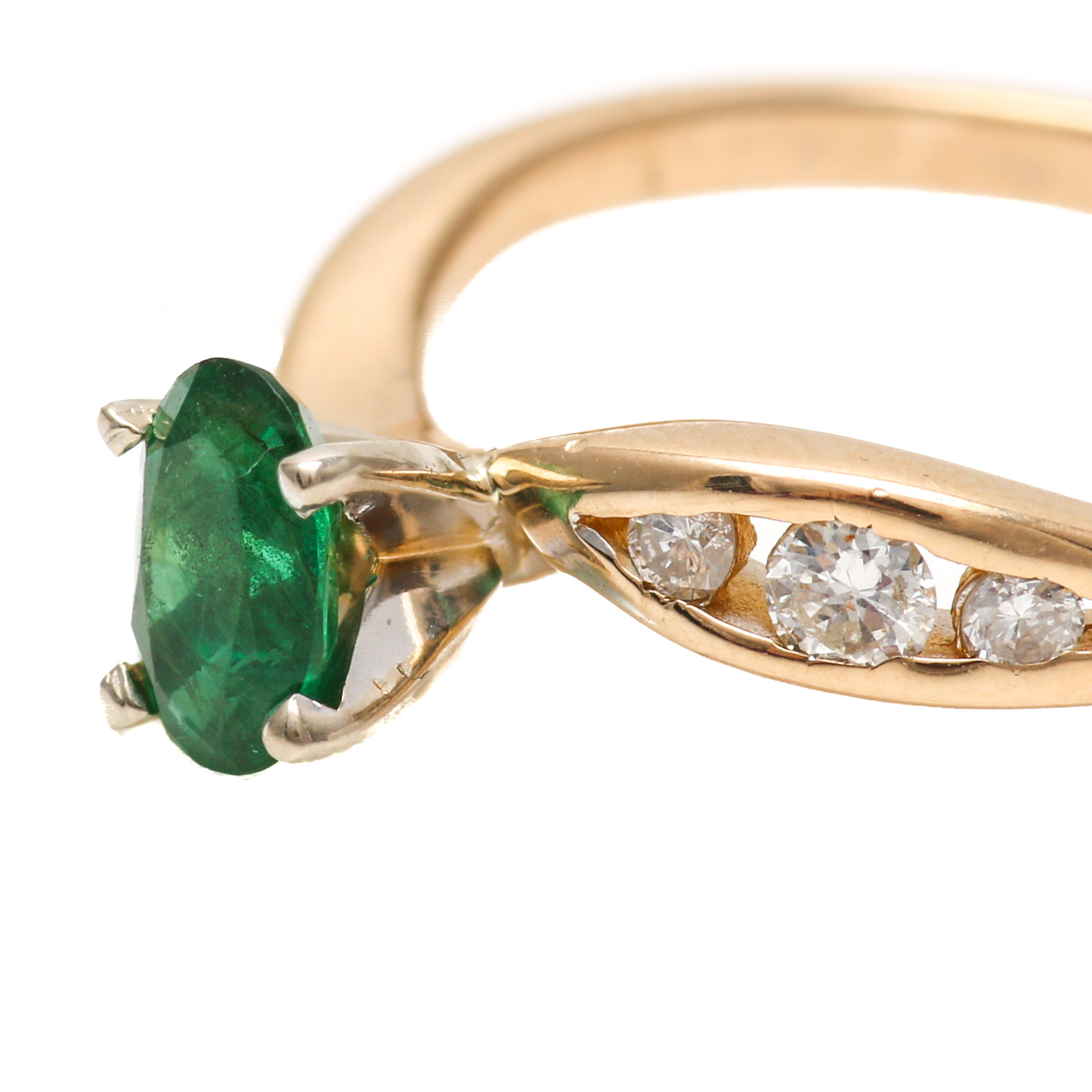 14K Two Tone Gold Emerald and Diamond Ring