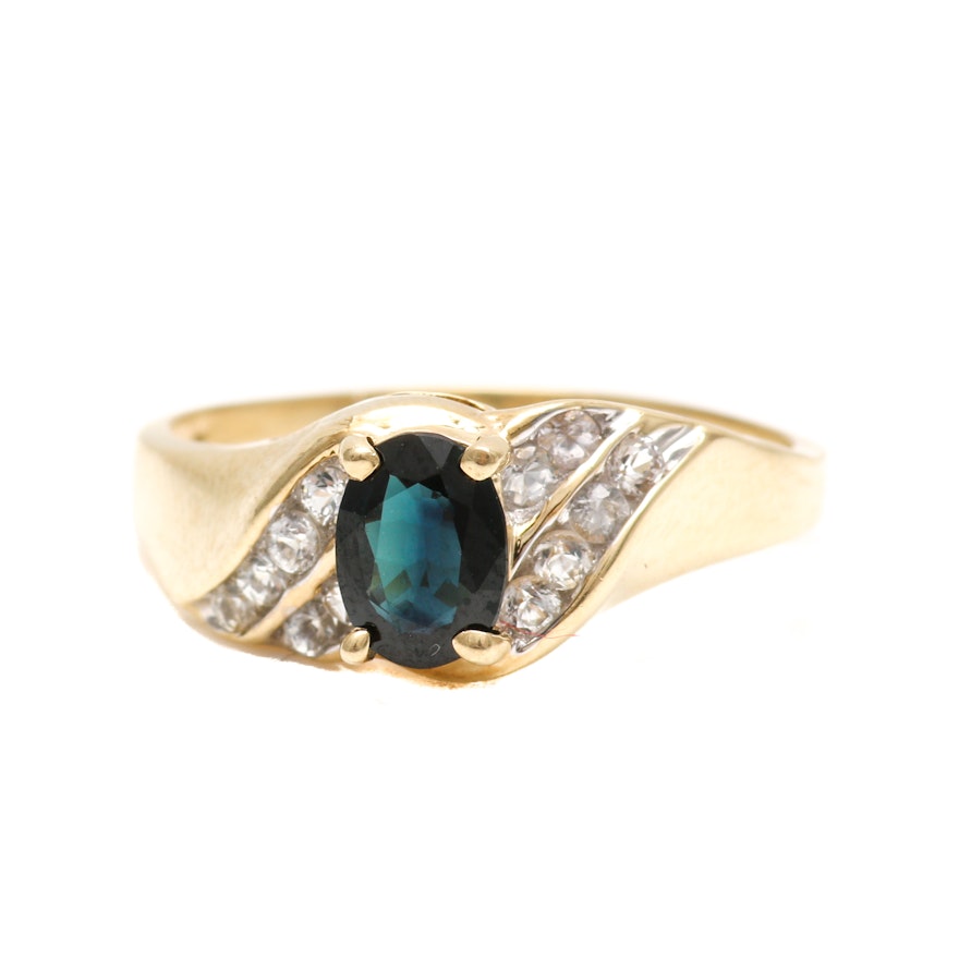 10K Yellow Gold Blue Sapphire and White Sapphire Ring