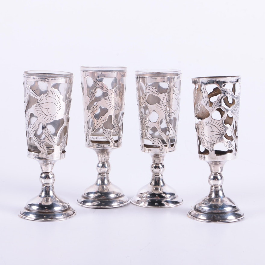 Taxco Openwork Sterling Silver and Glass Cordials