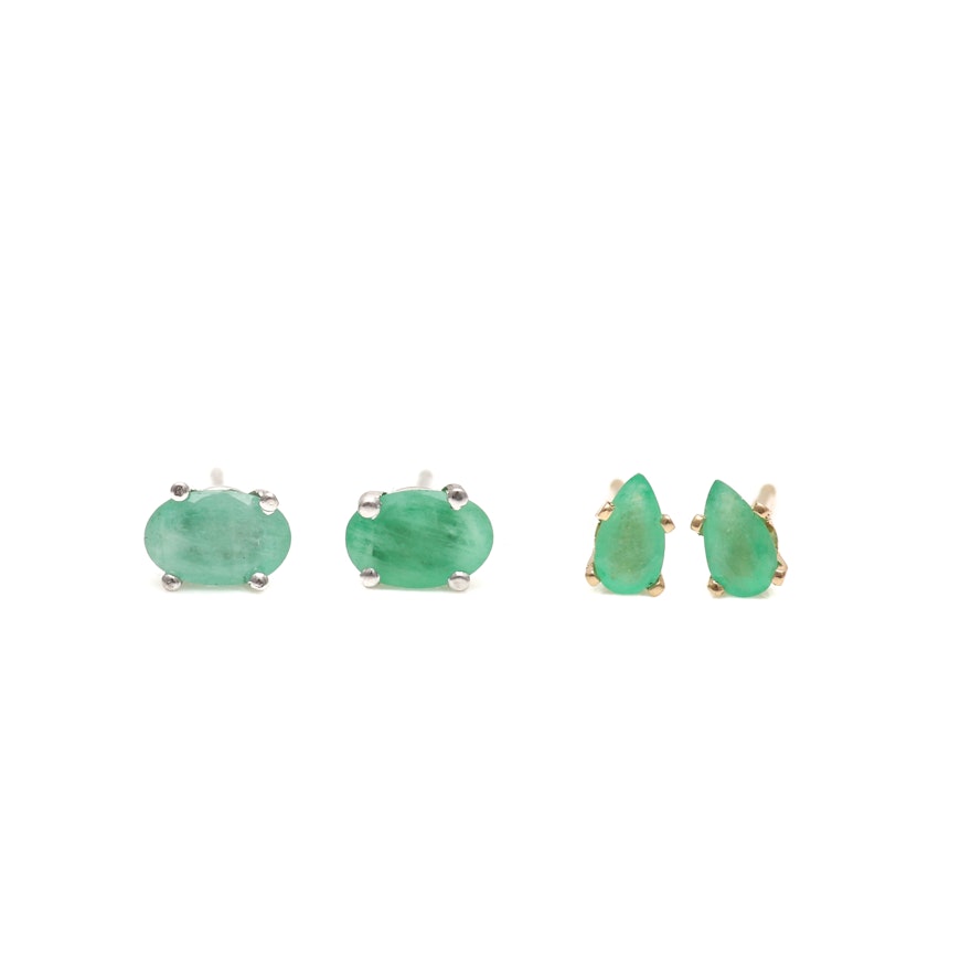 14K Yellow and White Gold Emerald Post Earring Selection